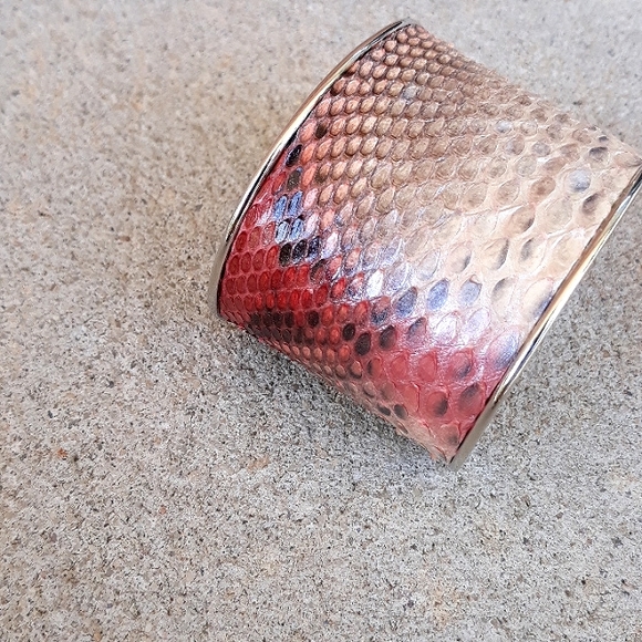 Metallic/ Pink Hand Painted Python Snakeskin Cuff Bracelet/ Handcrafted - Picture 16 of 16